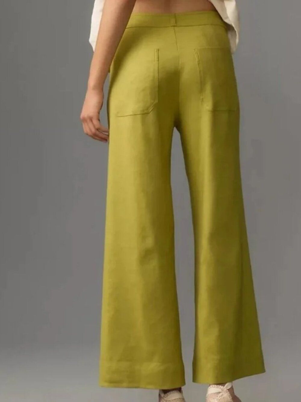 Maeve by Anthropology Ettie Chartreuse/Green Wide-Leg High Rise Linen Pants 11 - Picture 11 of 12